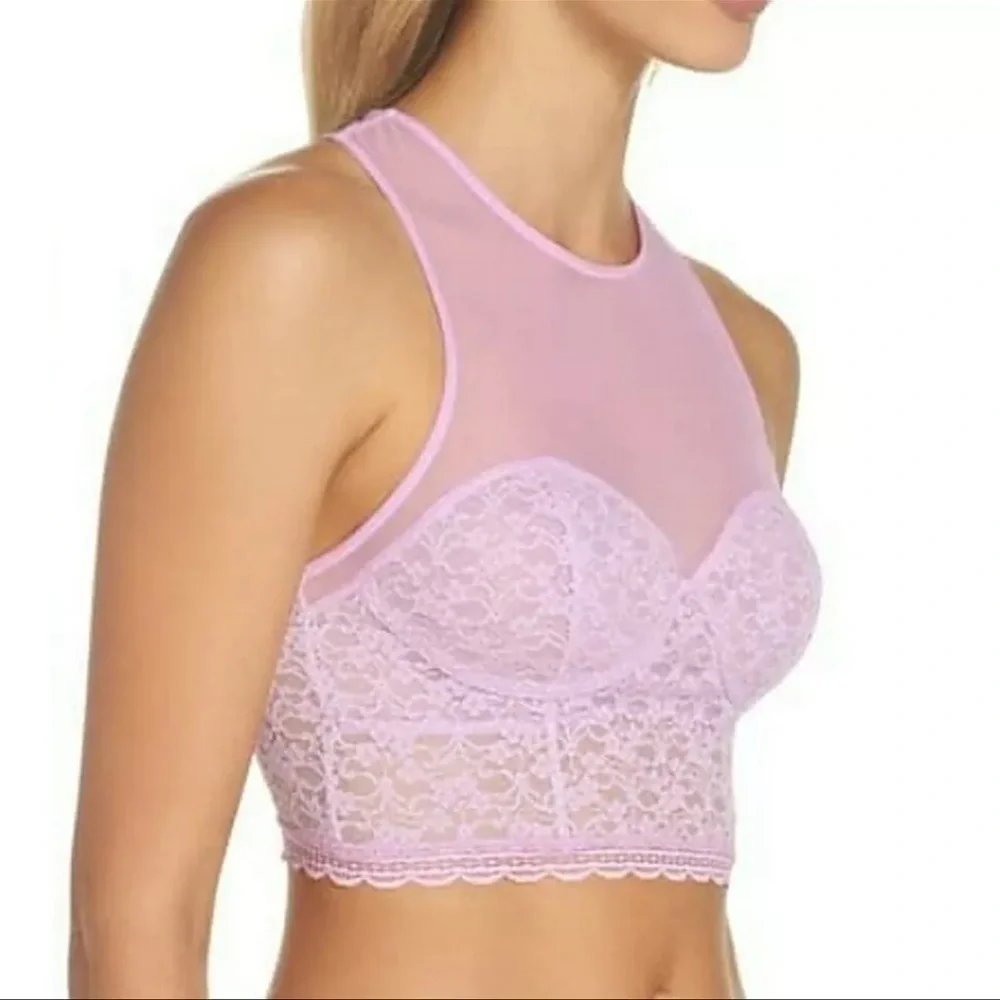 Free People Intimately Stay With Me Bralette Purple Lilac Lace Bra Mesh Large